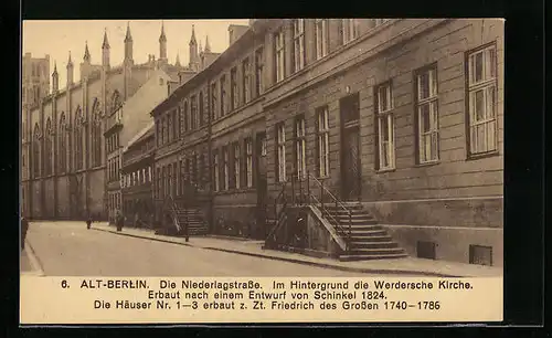 AK Berlin, Partie in der Niederlagstrasse mit Werdersche Kirche