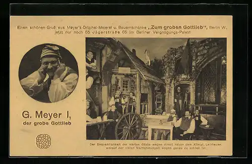 AK Berlin, Innenansicht des Gasthaus Zum grossen Gottlieb in der Jägerstrasse 65, Portrait G. Meyer I.