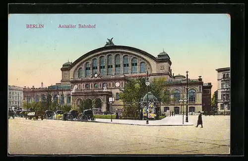 AK Berlin-Kreuzberg, Partie am Anhalter Bahnhof mit Kutschen