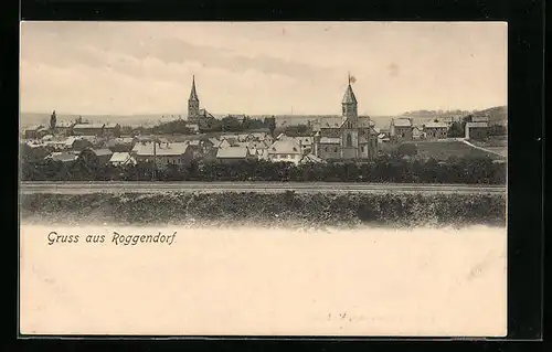 AK Roggendorf, Blick über die Eisenbahngleise auf den Ort