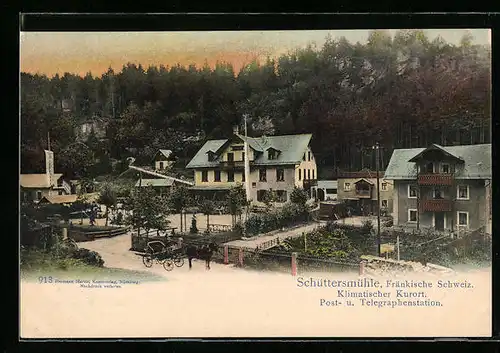 AK Schüttersmühle, Partie im Ort mit Post und Telegrafenstation
