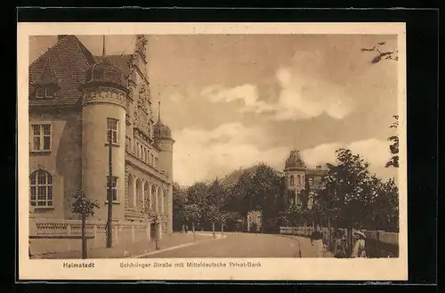 AK Helmstedt, Schöninger Strasse mit Mitteldeutsche Privat-Bank