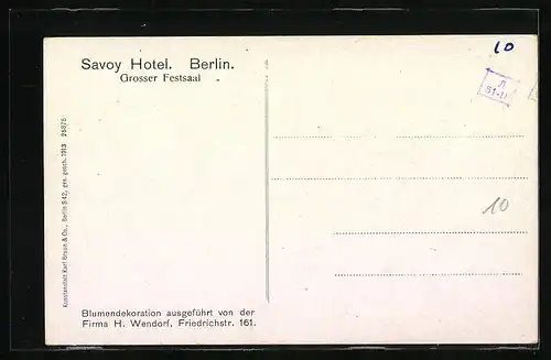 AK Berlin, Grosser Festsaal im Savoy-Hotel