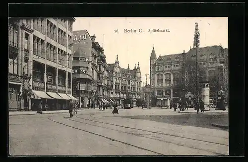 AK Berlin, Spittelmarkt mit Strassenbahn