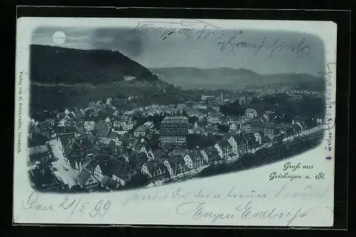 Mondschein-AK Geislingen a. St., Ortsansicht aus der Vogelschau