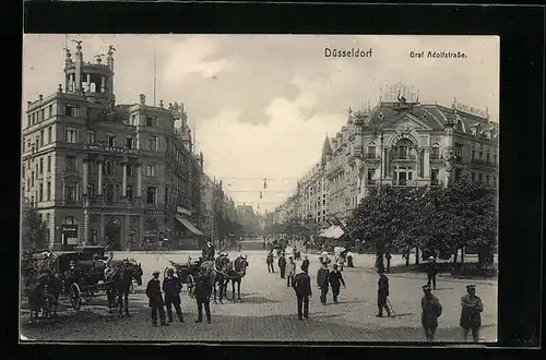 AK Düsseldorf, Graf Adolfstrasse mit Hotel Hansa