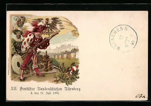 Lithographie Nürnberg, XII. Deutsches Bundesschiessen 1897, Ganzsache