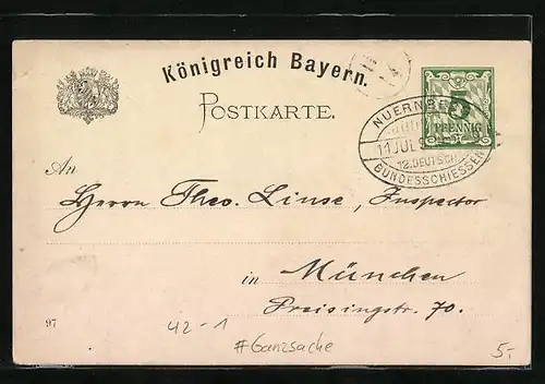 Lithographie Nürnberg, XII. Deutsches Bundesschiessen 1897, Ganzsache