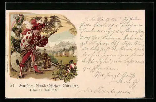 Lithographie Nürnberg, XII. Deutsches Bundesschiessen 1897, Ganzsache 5 Pf.