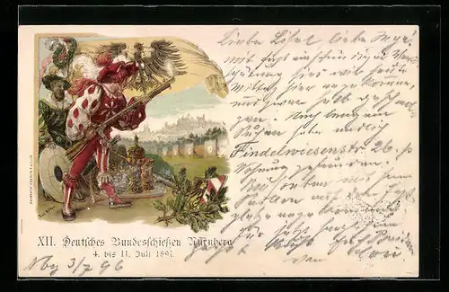 Lithographie Nürnberg, XII. Deutsches Bundesschiessen 1897, Ganzsache 5 Pf.