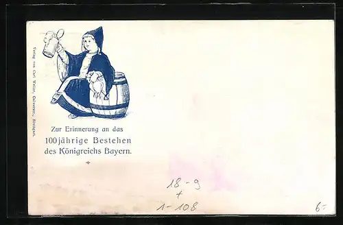 AK Regierungsjubiläum Prinzregent Luitpold 1906 & 100 jähr. Bestehen Bayerns, Ganzsache Bayern 2 Pf.