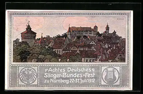 Künstler-AK Nürnberg, Achtes Deutsches Sängerbundesfest, 27.-31. Juli 1912, Ganzsache Bayern 5 Pf.