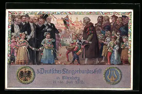 Künstler-AK Nürnberg, Achtes Deutsches Sängerbundesfest 1912, Ganzsache Bayern 5 Pf.