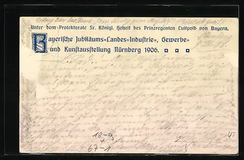 Künstler-AK Nürnberg, Jubiläums-Landes-Ausstellung 1906, Zwei Frauen mit Zahnrad, Ganzsache Bayern