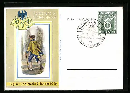 Künstler-AK Reichsbund der Philatelisten, Tag der Briefmarke 1940, Ganzsache