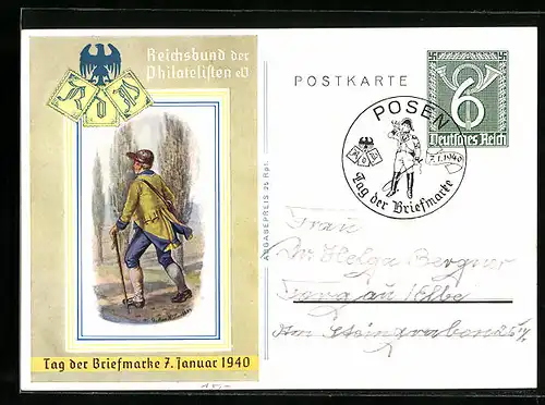 Künstler-AK Reichsbund der Philatelisten, Tag der Briefmarke 1940, Ganzsache