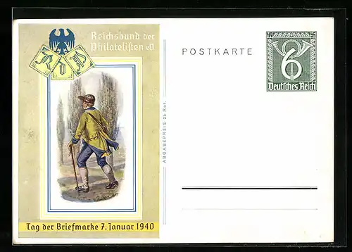 Künstler-AK Tag der Briefmarke 1940, Reichsbund der Philatelisten, Ganzsache