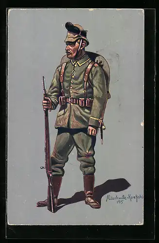 Künstler-AK Unteroffizier des K. Sächs. Schützen- (Füs.-) 1. Regt. Prinz Georg Nr. 108, Felduniform