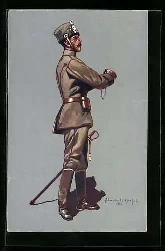 Künstler-AK Stabsoffizier des 1. Leib-Husaren-Reg. Nr. 1 (Danzig-Langfuhr) in Felduniform 1914-1915