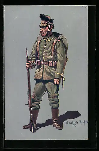 Künstler-AK Unteroffizier des K. Sächs. Schützen-Regt. Prinz Georg Nr. 108 Dresden in Felduniform von 1914 /15