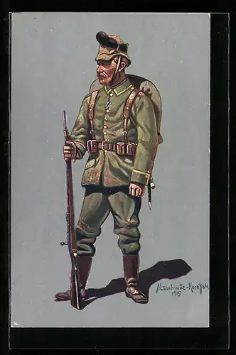 Künstler-AK Unteroffizier des K. Sächs. Schützen-Regt. Prinz Georg Nr. 108 Dresden in Felduniform von 1914 /15