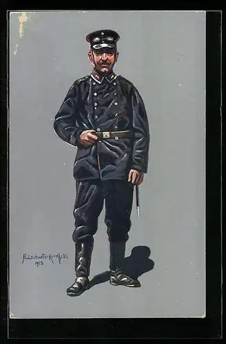 Künstler-AK Unteroffizier eines Kraftfahr-Bataillon in Uniform 1914-1915