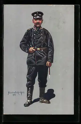 Künstler-AK Unteroffizier eines Kraftfahr-Bataillon in Uniform 1914-1915