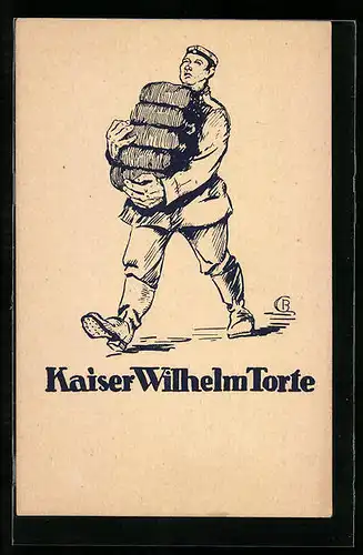 Künstler-AK Soldat schleppt Kaiser Wilhelm Torte