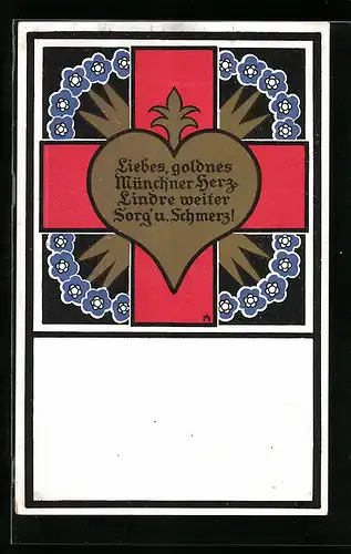 AK München, Münchner Herz und Ornamente, Rotes Kreuz