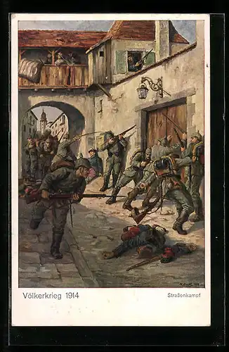 AK Infanterie beim Strassenkampf 1914