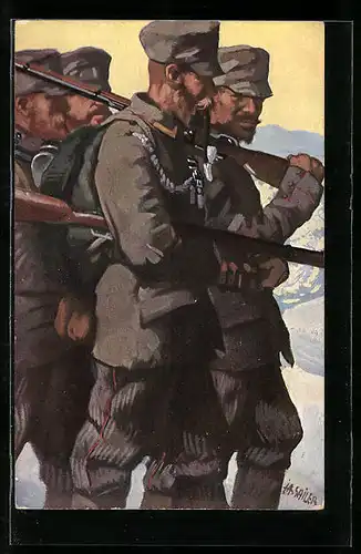 Künstler-AK sign. A. Sailer: Infanteriesoldaten im Winter