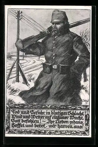 Künstler-AK sign. O. Weil: Infanteriesoldat mit geschultertem Gewehr