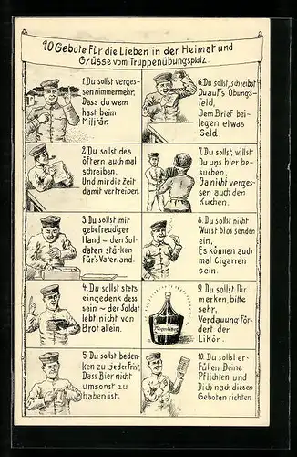 AK 10 Gebote für die Lieben in der Heimat, Soldatenwünsche
