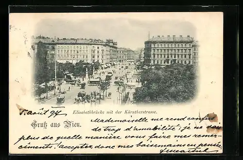 AK Wien, Elisabethbrücke mit der Kärntnerstrasse