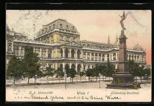 AK Wien, K. k. Universität mit Liebenberg-Denkmal