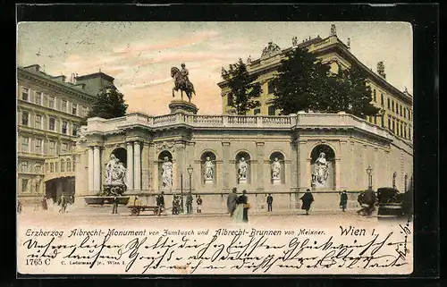 AK Wien, Albrechtsplatz, Erzherzog Albrecht-Monument v. Zumbusch u. Albrecht Brunnen v. Meixner