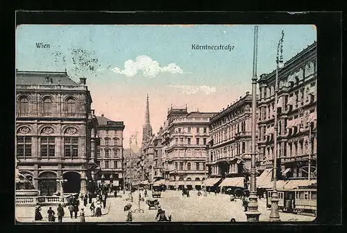 AK Wien, Kärntnerstrasse mit Passanten und Strassenbahn