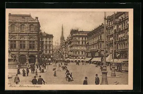 AK Wien, Kärntnerstrasse, Passanten und Strassenbahnen