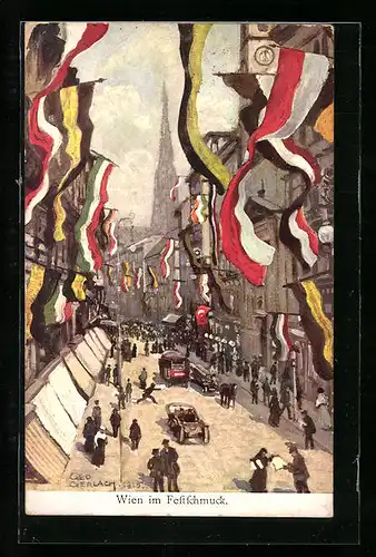 Künstler-AK Wien, Kärntnerstrasse im Festschmuck