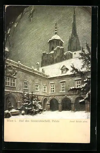 Künstler-AK Wien, Hof des fürsterzbischöflichen Palais im Schnee