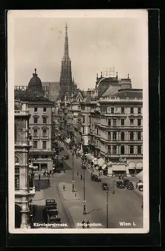 AK Wien, Kärntnerstrasse mit Geschäften und Stefansdom