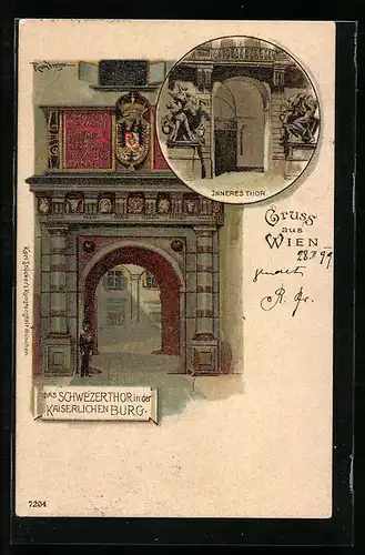 Lithographie Wien, Das Schweizertor in der Kaiserlichen Hofburg, Inneres Tor