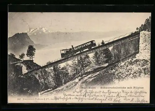 AK Rigi-Bahn auf der Schnurtobelbrücke mit Pilatus