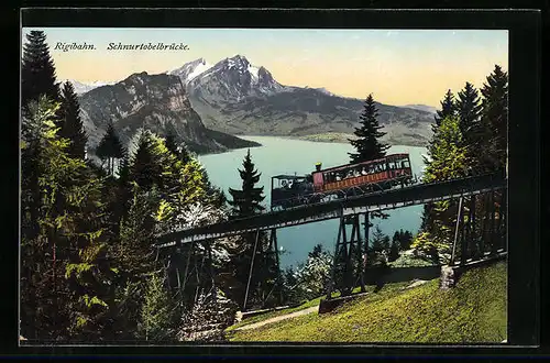 AK Rigibahn auf der Schnurtobelbrücke mit Blick nach Pilatus