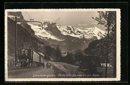 AK Lötschbergbahn beim Blausee mit Alpen