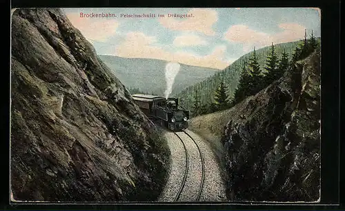 AK Drängetal, Brockenbahn beim Felseinschnitt