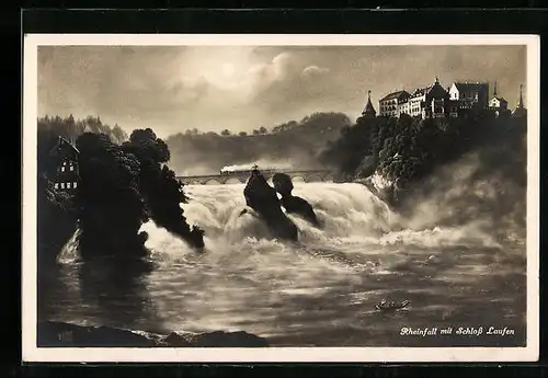 Künstler-AK Schaffhausen, Rheinfall mit Schloss Laufen