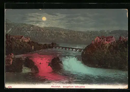 Künstler-AK Schaffhausen, Rheinfall bengalisch beleuchtet