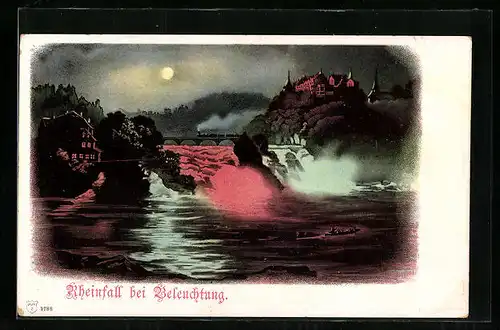 Künstler-AK Schaffhausen, Rheinfall bei Beleuchtung