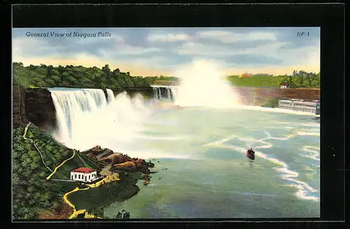 Künstler-AK General View of Niagara Falls, Wasserfall